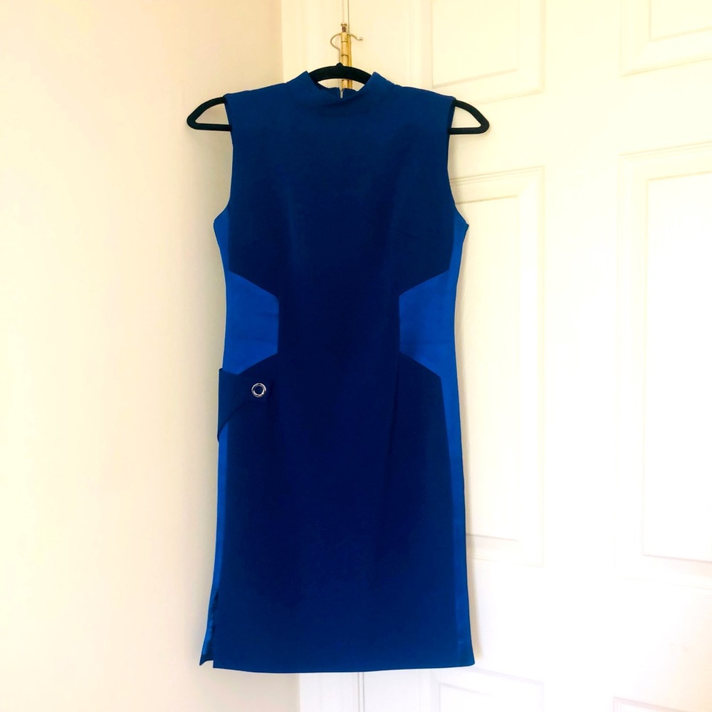 Eva Savache Royal Blue Midi Dress with high collar